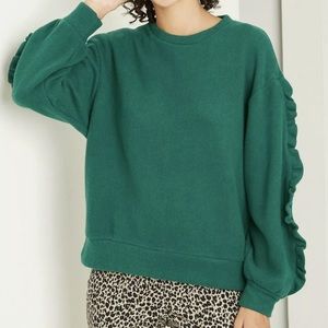 A New Day Green Ruffle Long Sleeve Crew Sweater